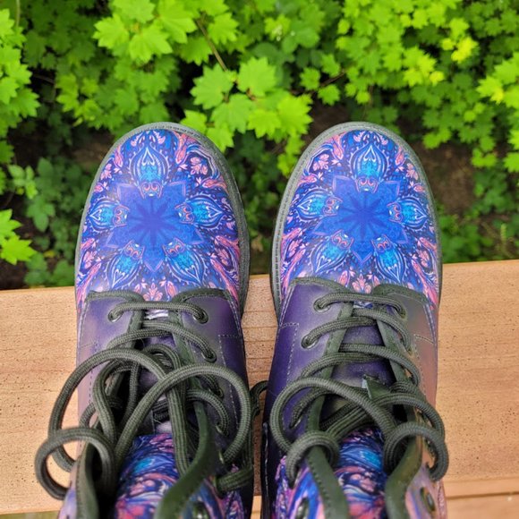 SOLD: Yes We Vibe Psychedelic Doc Martin Style Boots 39 Mandala Peace Festival - Picture 3 of 12